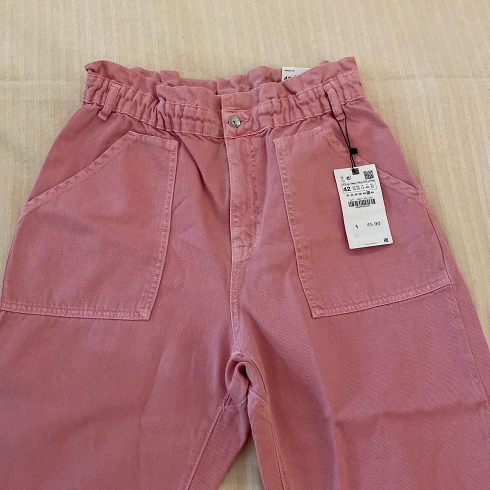 Zara Pink Slouchy Jeans Elasticated Waist size 10 NWT